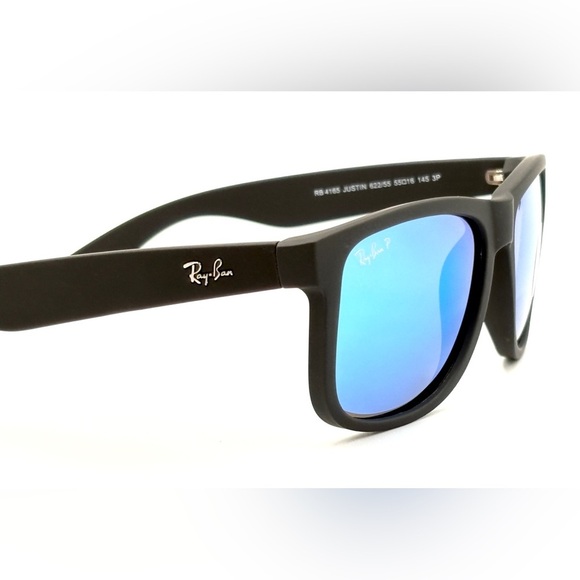 Ray-Ban Polarized Sunglasses Blue Mirror Wayfarer RB4165 Black Rubber Soft 202 - Picture 4 of 15